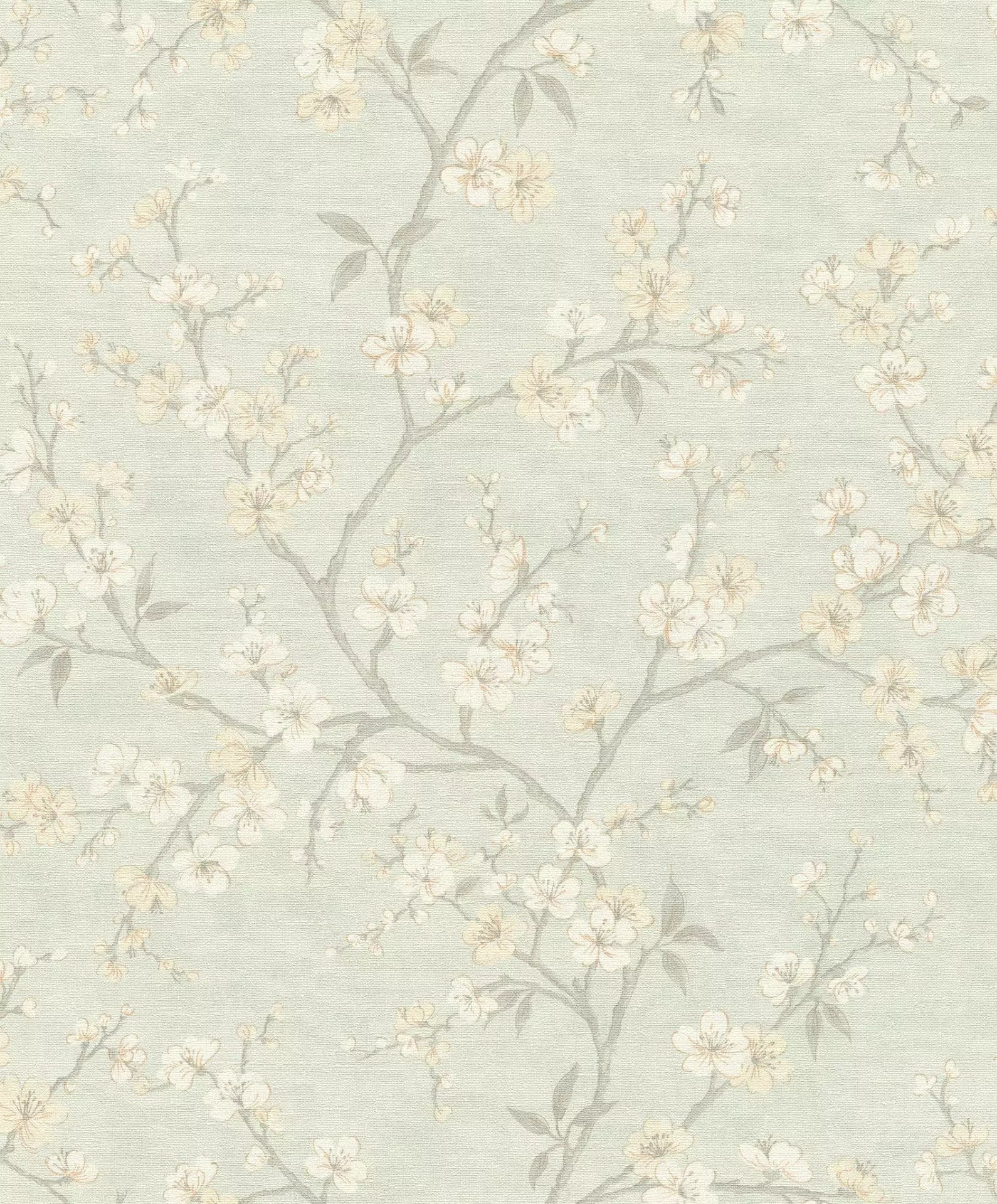 lyse grøn tapet m/lyse gule og hvide blomster