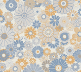 Retro tapet m. blå og orange blomster