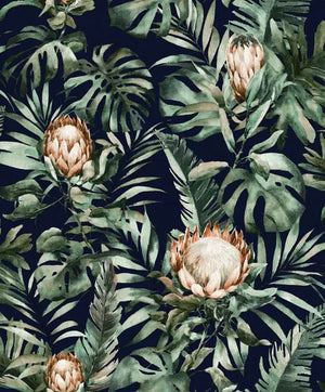 Nia tapet m/ blå bund med blomster