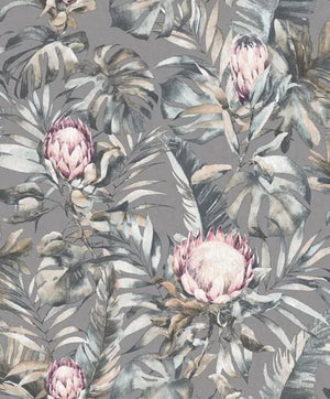 Nia tapet m/ grå bund med blomster