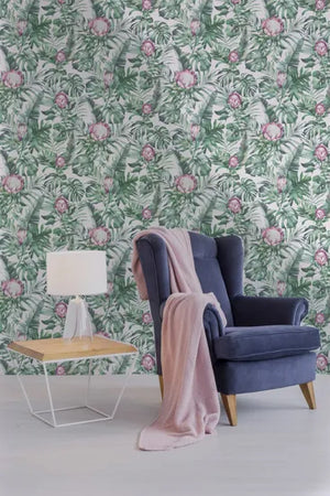 Nia tapet m/ lyserød bund med blomster