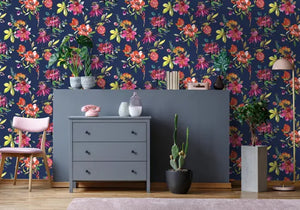 Puniza M/ blå bund og blomster