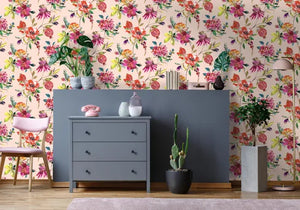 Puniza M/ lyserød bund og blomster