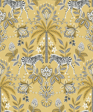 Tapet M/ Zebra, Blomster Og okker/gul bund
