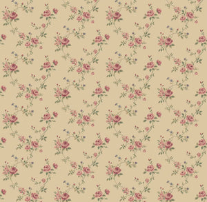 Beige tapet med rosa og blå blomster