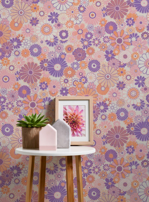 Retro tapet m. blomster lilla