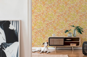 Retro tapet m. grønne og gule blomster