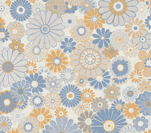 Retro tapet m. blå og orange blomster