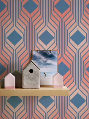 Retro tapet i blå og orange farver