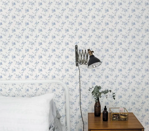 Blomster Tapet i hvid og blå