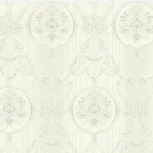 Stiltapet med damask design M/ Hvid/sølv og sølv mønster