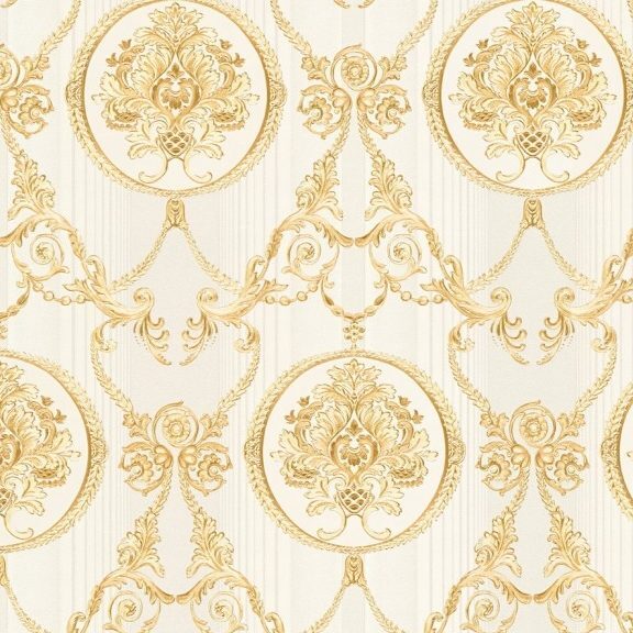 Stiltapet med damask design M/ Hvid og guld mønster