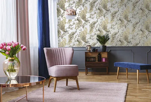 Sana tapet m/ sølv bund med påfugle