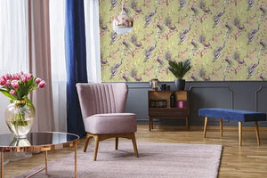 Sana tapet m/ grøn bund med påfugle