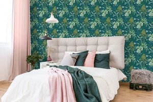 Aynana tapet m/ grøn bund og blomster