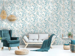 Cedar turkis blad mønster M/ grå bund