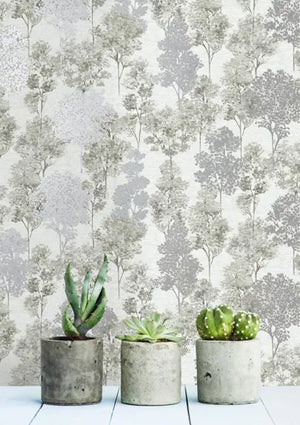 Whinfell tapet M/ grå og sølv på lysegrå bund