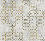 Sekskant mønstret tapet M/ grå farvet bund med guld sekskanter