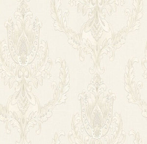Stiltapet med damask design M/ hvid og sølv mønster
