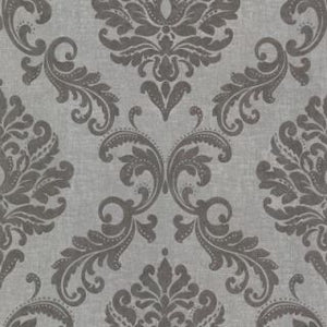 stiltapet i damask design i grå og sort