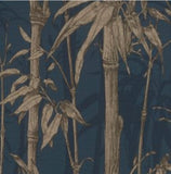 tapet m. mørkeblå bund og bambus planter i glud glimmer