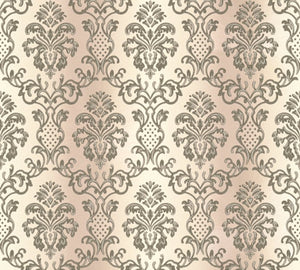 Stiltapet med damask design M/ grå og sølv mønster