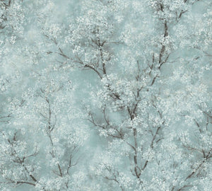 Nyudsprunget træ tapet M/ grøn baggrund med glimmer med mønster i hvid og sort