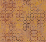 Sekskant mønstret tapet M/ rust/kobber farvet bund med kobber og sølv farvede sekskanter