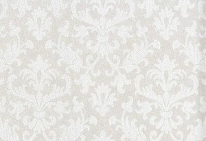 tapet i damask design i sandfarvet og hvid m. glimmer