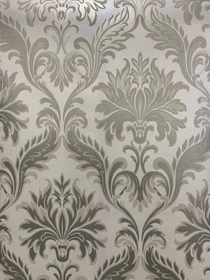 tapet m. damask design i sandfarvet