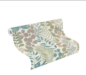 Tapet m. hvid bund og blade i mange farver