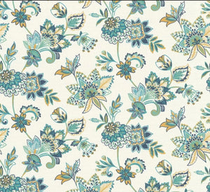 Tapet m. hvid bund og en masse forskellige blomster i mange farver