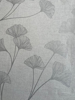 Glistening ginkgo M/ grå bund og sølv blomster