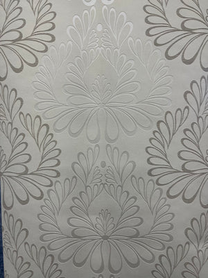 tapet m. blomster i Hvid, grå og sølv