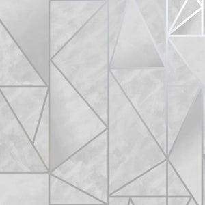 Grafisk Tapet M/ lysegrå Trekanter Og Sølvkanter