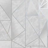 Grafisk Tapet M/ lysegrå Trekanter Og Sølvkanter