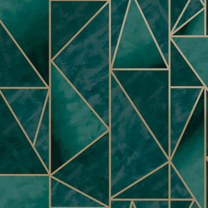 Grafisk Tapet M/ grønne trekanter og Guldkanter