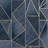 Grafisk tapet m/ blå trekanter og guldkanter