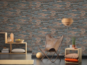 tapet med smalle sten i look blå brun