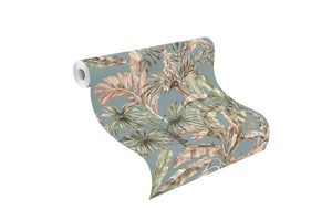 Palmelilje tapet m. grå/blå bund