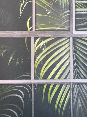 Living walls drivhus tapet M/ grønne blade og støvet sort bund