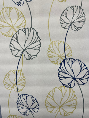 tapet m. blomster i hvid, grøn og blå