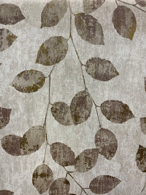 Tapet med blad design M/ grå og guld mønster