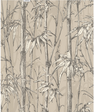tapet m. sandfarvet bund og bambus planter hvid og sort
