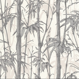 tapet m. hvid/grå bund og bambus planter sort og sølv
