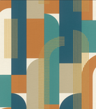 Tapet m. abstrakt mønster i farverne blå, orange og turkis