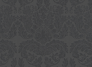 Tapet i Damask design m. sorte nuancer med sølv glimmer
