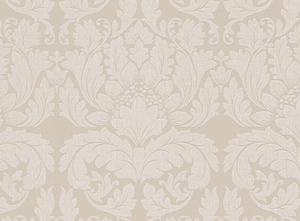 Tapet i Damask design m. creme nuancer med guld glimmer