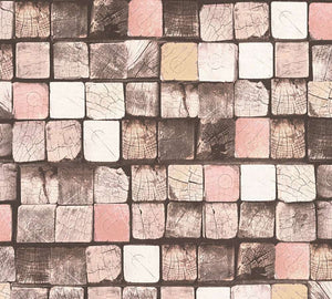 Træstykker stablet m/ lyserød