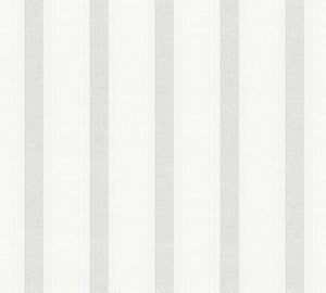 tapet m. striber i hvid og sølv med glimmer